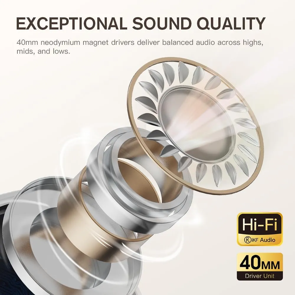 iKF R2 Retro Classic Metal and Leather Grain Wireless Headphones, On Ear,Ergonomic Design,40mm Drivers, ENC Noise Cancelling, Bluetooth V5.4 & Wired Dual Mode, 60H Playtime,Throwback 80s 90s (Gray)