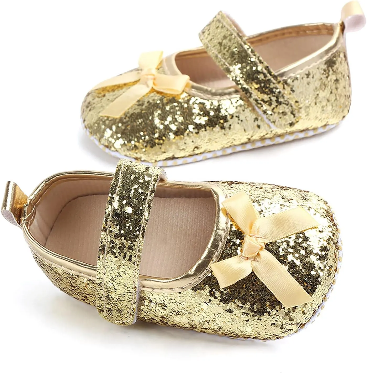 Infant Baby Boys Girls Walking Shoes, Soft Sole Non-Slip First Walker Shoes Newborn Crib Shoes for Crawling Wedding (Yellow-06#, 12-15Months)