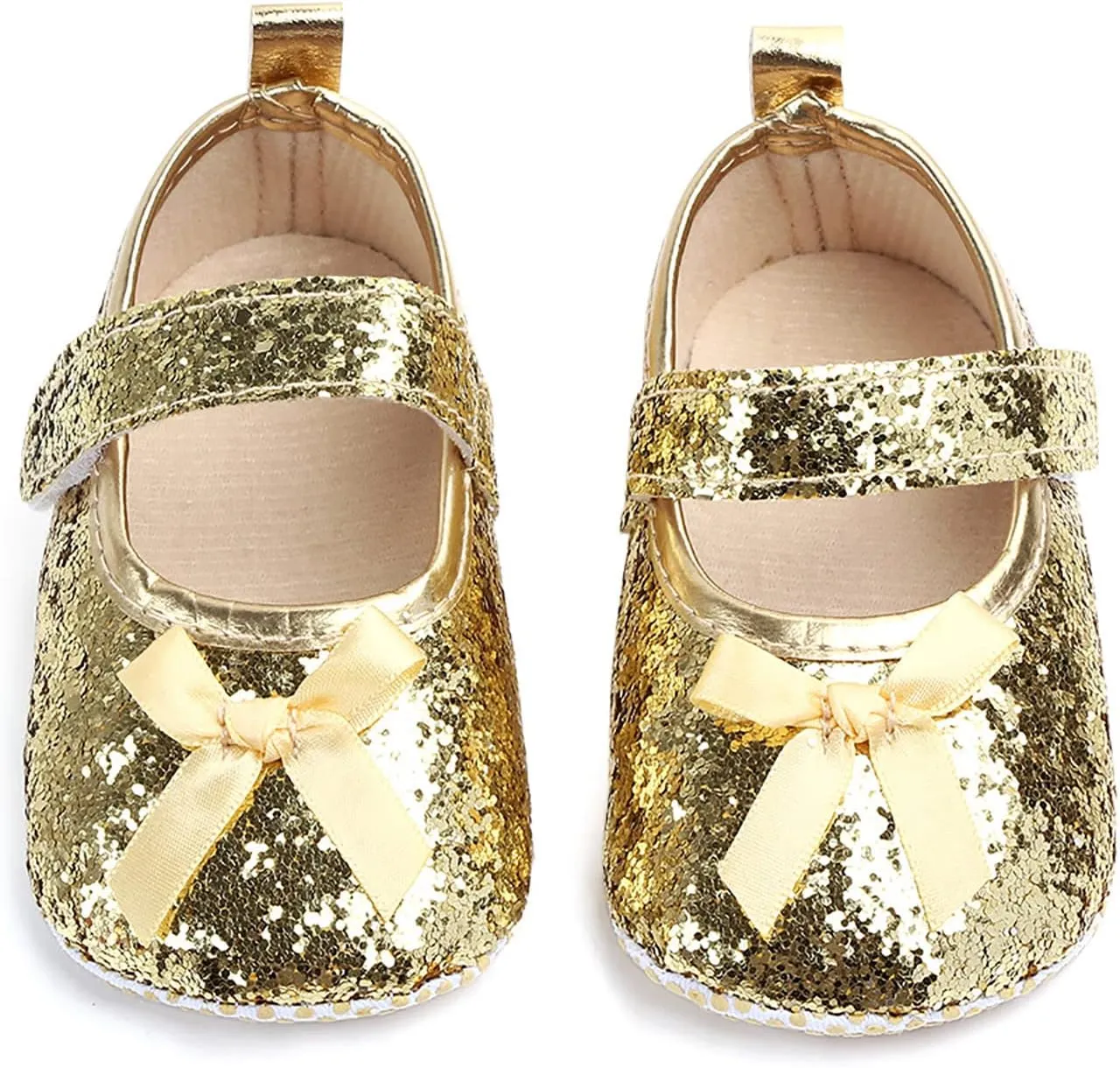 Infant Baby Boys Girls Walking Shoes, Soft Sole Non-Slip First Walker Shoes Newborn Crib Shoes for Crawling Wedding (Yellow-06#, 12-15Months)