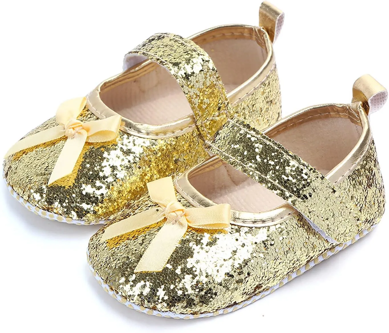 Infant Baby Boys Girls Walking Shoes, Soft Sole Non-Slip First Walker Shoes Newborn Crib Shoes for Crawling Wedding (Yellow-06#, 12-15Months)