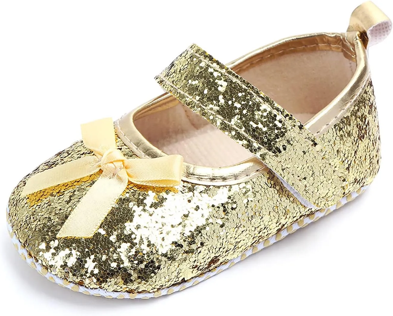 Infant Baby Boys Girls Walking Shoes, Soft Sole Non-Slip First Walker Shoes Newborn Crib Shoes for Crawling Wedding (Yellow-06#, 12-15Months)