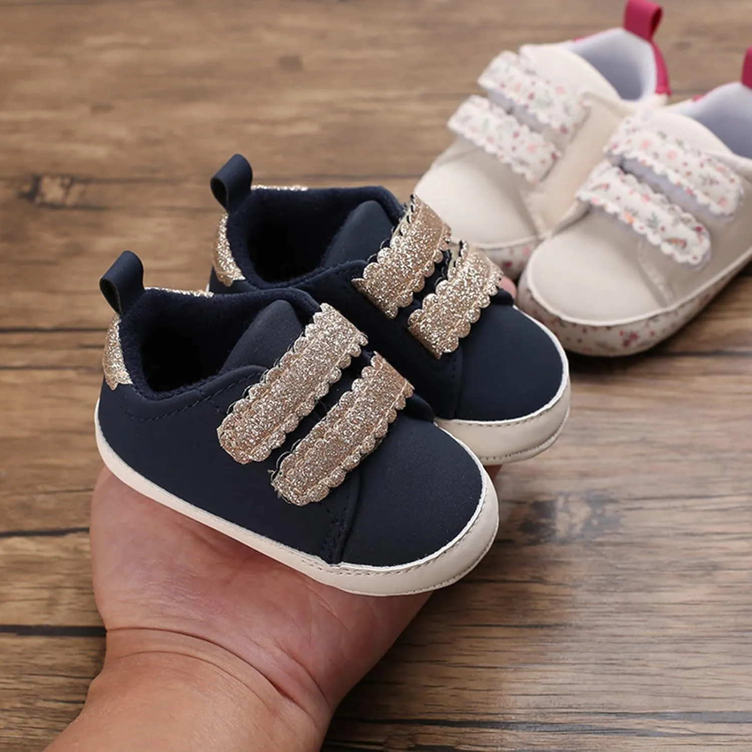Infant Baby First Walking Shoes Toddlers Flat Bottom Non Slip Soft Sole Round Toe Comfortable Slip On Sports Shoes