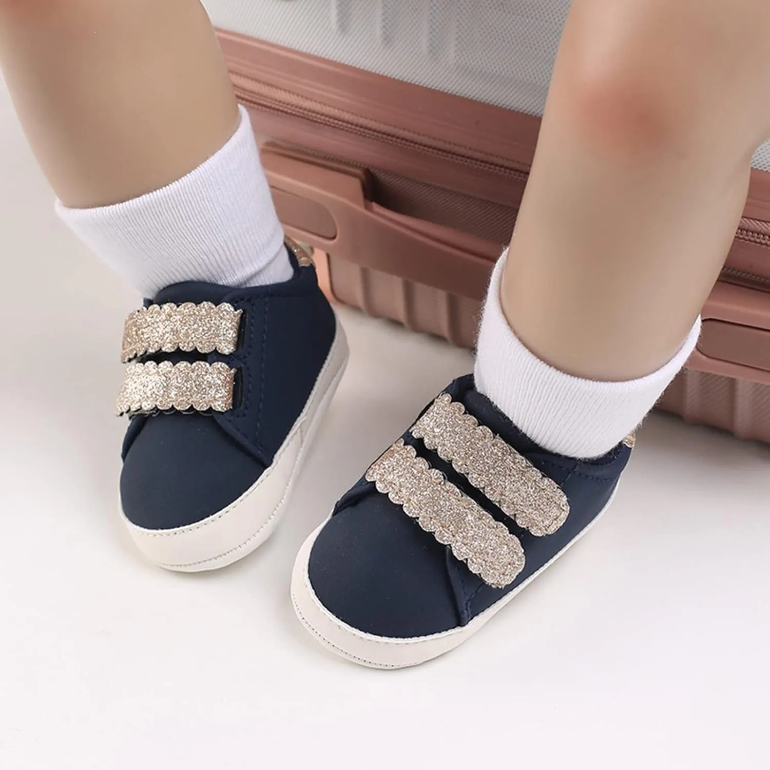 Infant Baby First Walking Shoes Toddlers Flat Bottom Non Slip Soft Sole Round Toe Comfortable Slip On Sports Shoes
