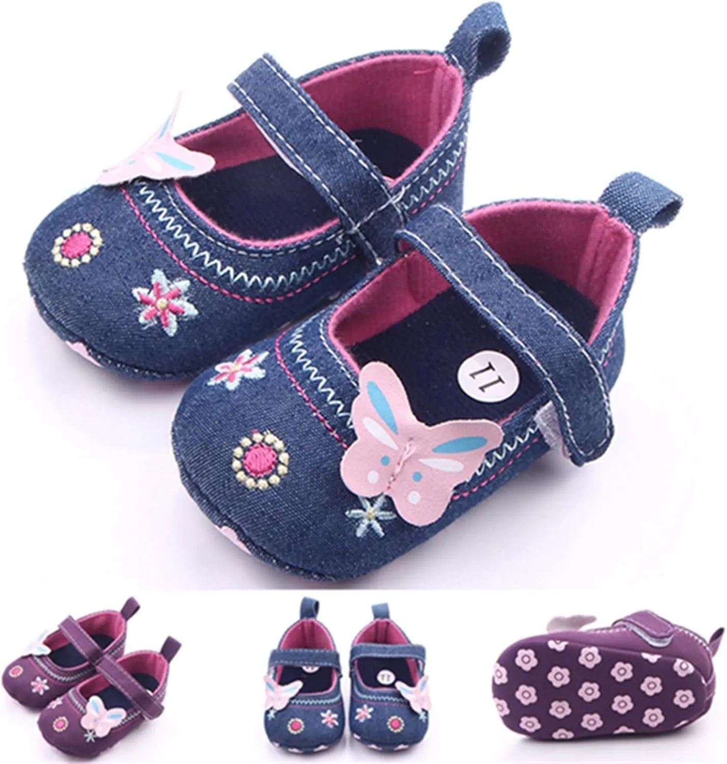 Infant Girls Sneakers Baby Newborn Cute Bow Embroidered Walking Shoes Flat Shoes Denim Models Infant alker