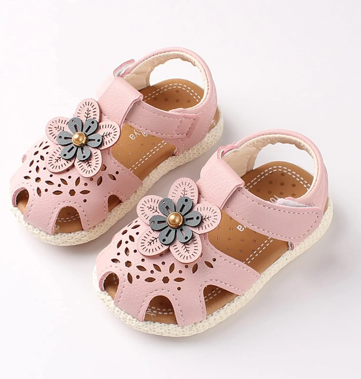 Infant Toddler Boy Girl Sandals Flowers Hollow Soft Sole Non Slip Toddler Prewalker Crib Summer Outdoor Walking Shoes (Pink-06#WRT, 15Months)