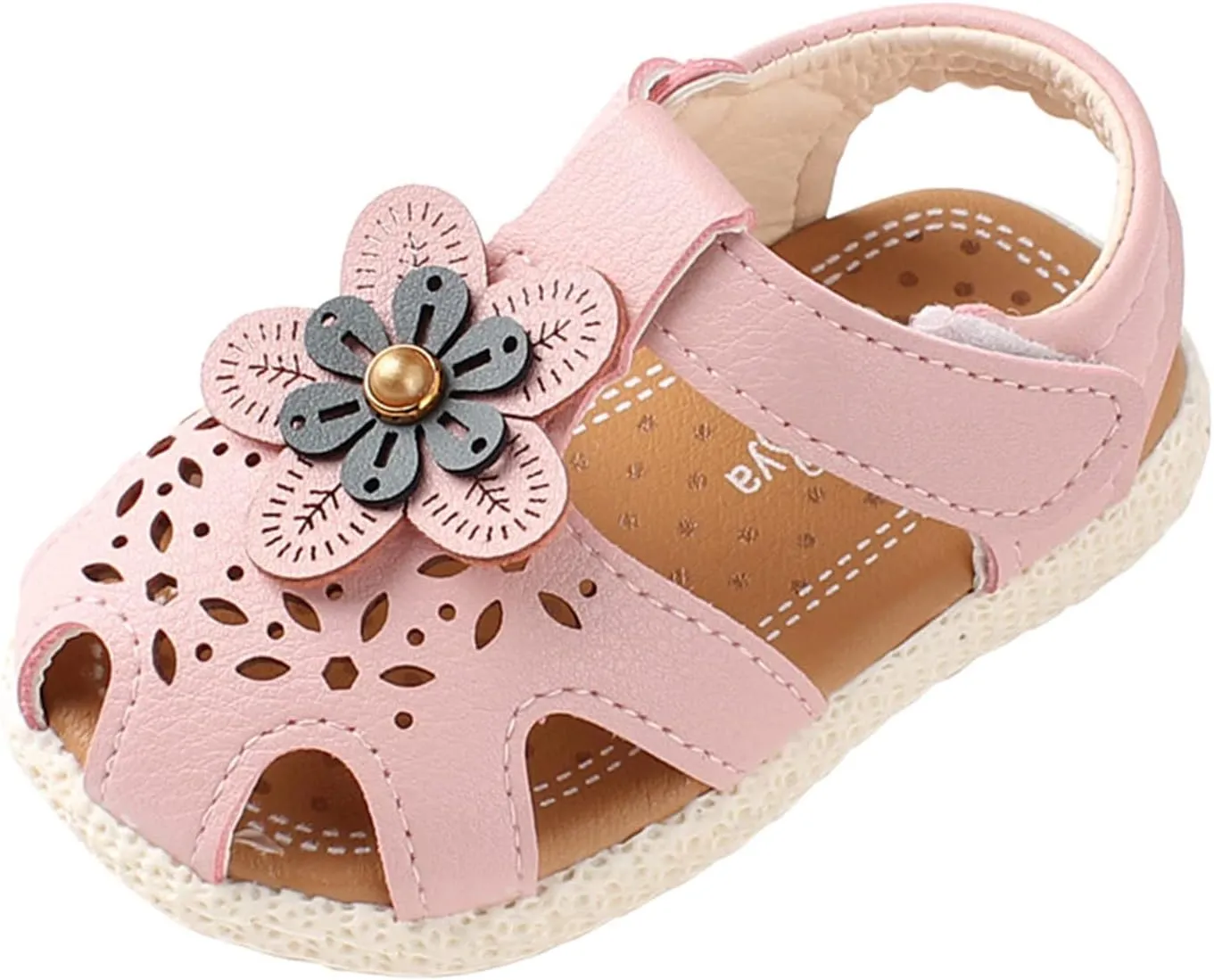 Infant Toddler Boy Girl Sandals Flowers Hollow Soft Sole Non Slip Toddler Prewalker Crib Summer Outdoor Walking Shoes (Pink-06#WRT, 15Months)