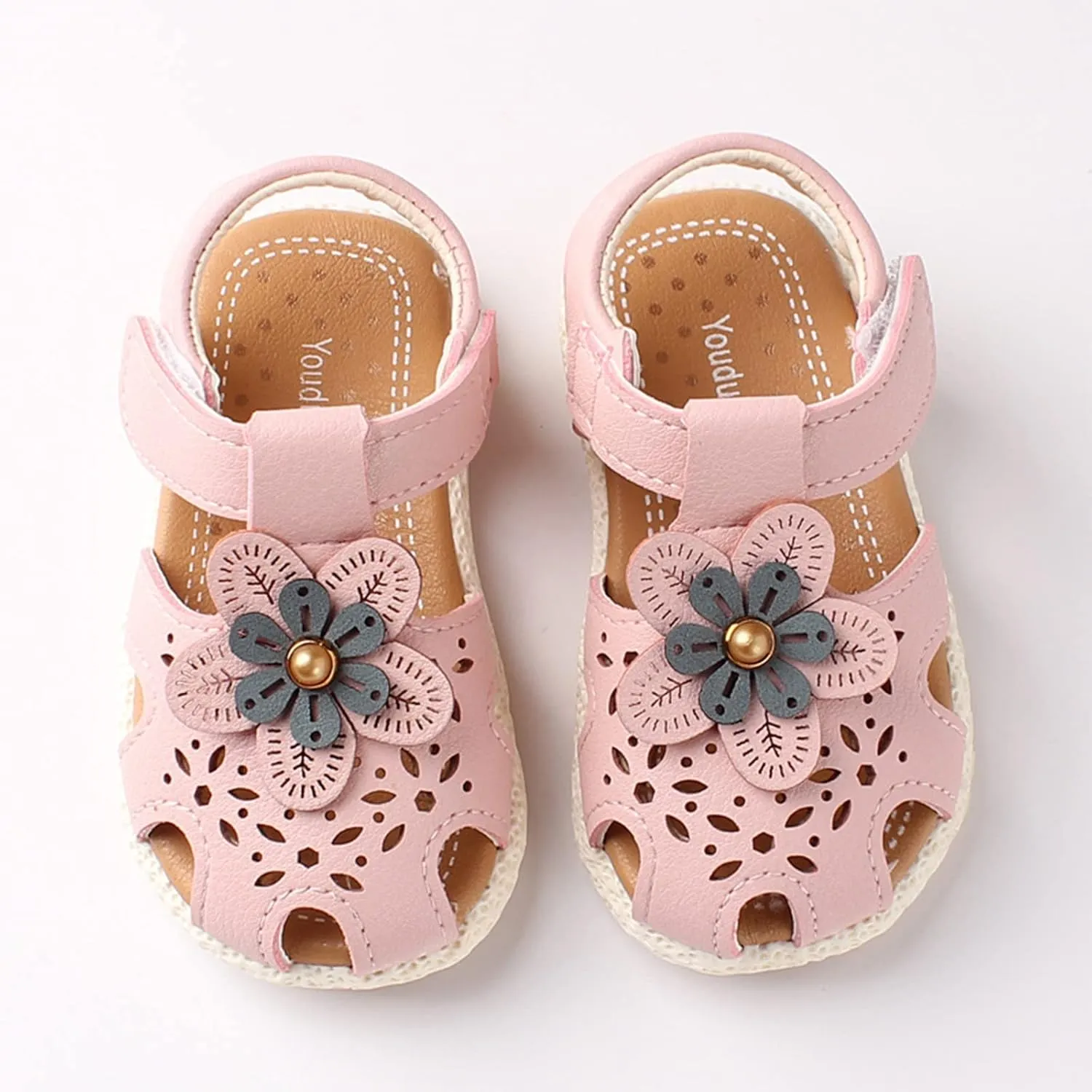 Infant Toddler Boy Girl Sandals Flowers Hollow Soft Sole Non Slip Toddler Prewalker Crib Summer Outdoor Walking Shoes (Pink-06#WRT, 15Months)