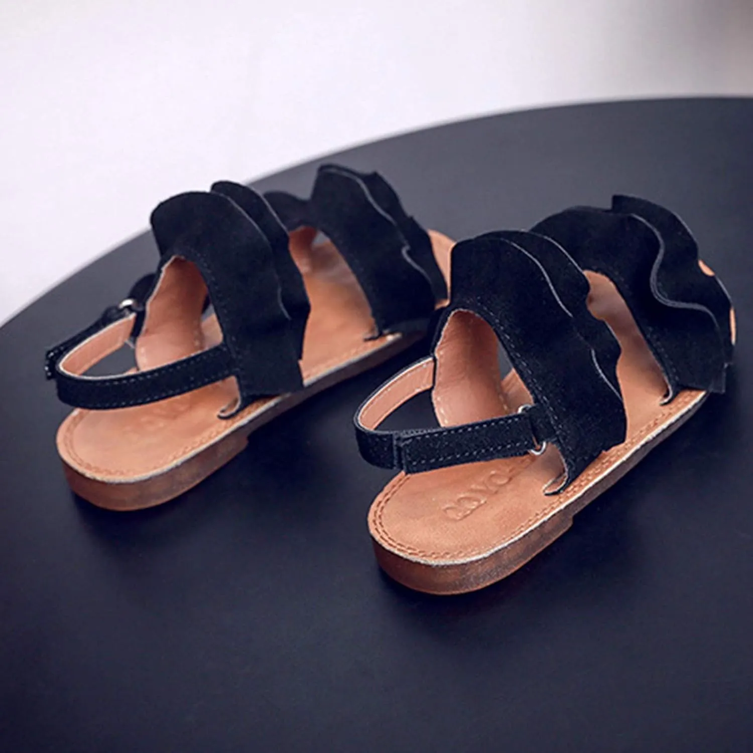 Kids Cork Footbed Flat Bottom Sandals Strap Wide Shoes Ruffle Buckle Baby Girls Light Breathable Non Slip Shoesfashio