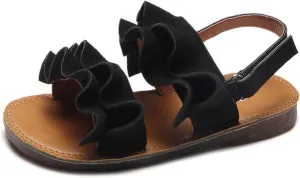 Kids Cork Footbed Flat Bottom Sandals Strap Wide Shoes Ruffle Buckle Baby Girls Light Breathable Non Slip Shoesfashio