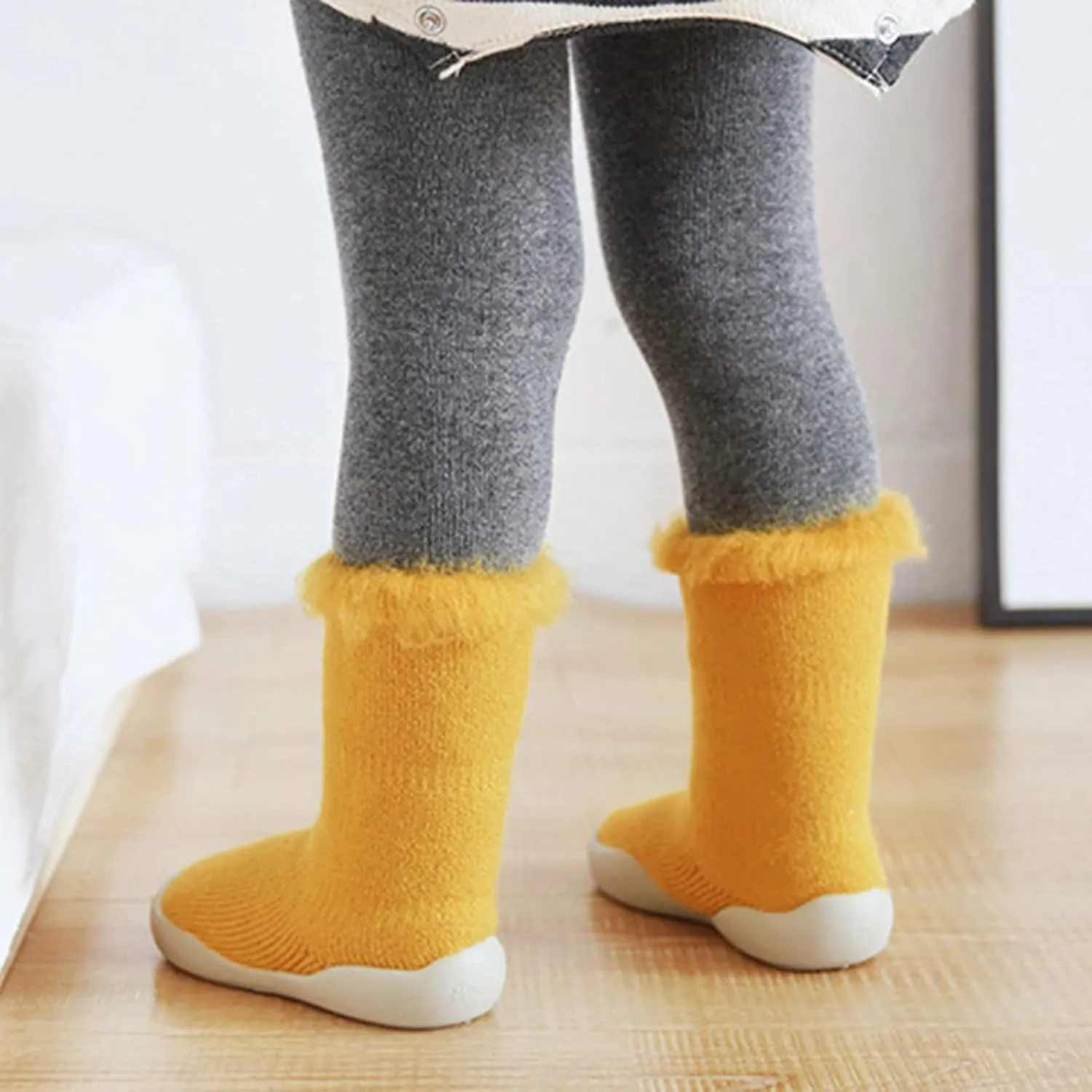 Kids Toddler Baby Boys Girls Solid Warm Knit Soft Sole Rubber Shoes Socks Slipper Stocking