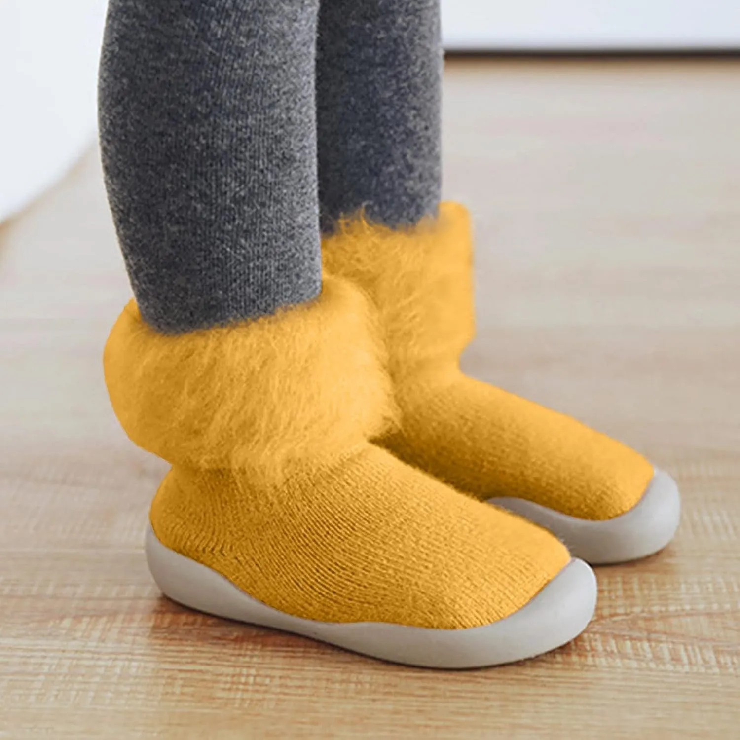 Kids Toddler Baby Boys Girls Solid Warm Knit Soft Sole Rubber Shoes Socks Slipper Stocking