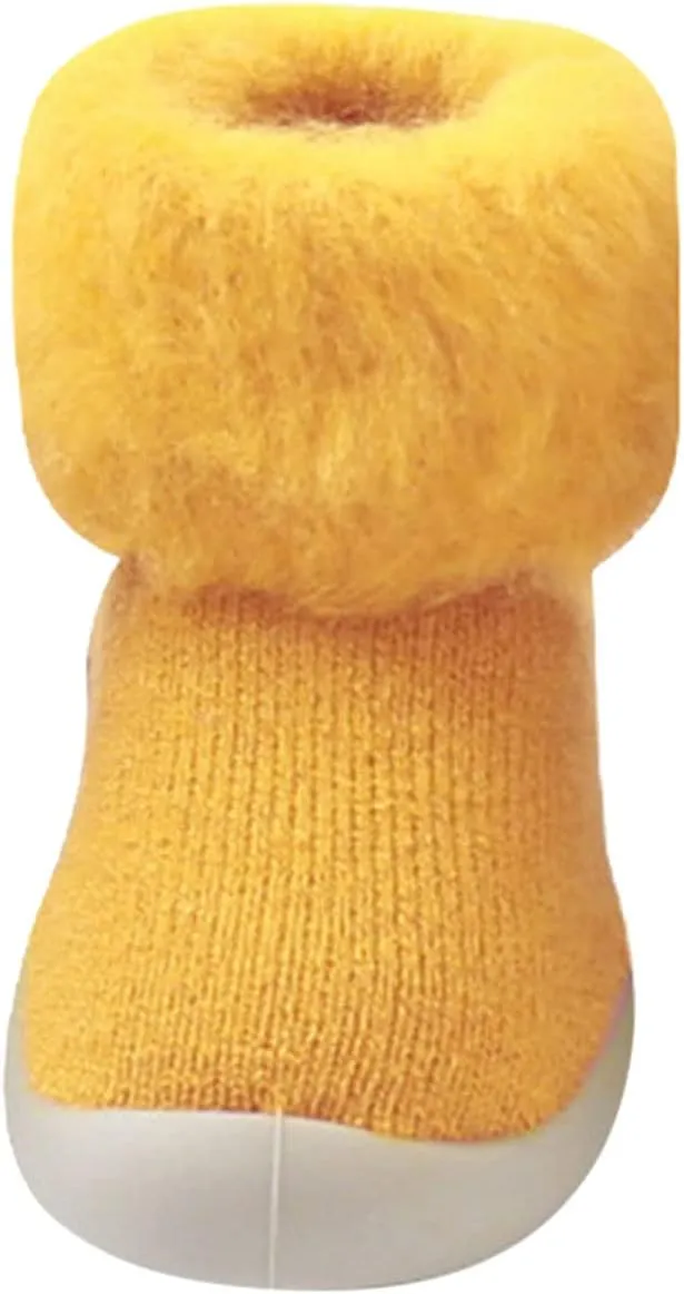 Kids Toddler Baby Boys Girls Solid Warm Knit Soft Sole Rubber Shoes Socks Slipper Stocking
