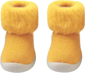 Kids Toddler Baby Boys Girls Solid Warm Knit Soft Sole Rubber Shoes Socks Slipper Stocking