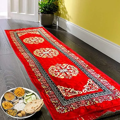 Kuber Industries Kitchen/Floor Mat|Solid Traditional Print & Soft Velvet Material|Size 190 X 64 Cm (Red), Large Rectangle