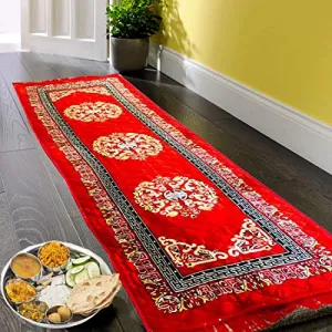 Kuber Industries Kitchen/Floor Mat|Solid Traditional Print & Soft Velvet Material|Size 190 X 64 Cm (Red), Large Rectangle