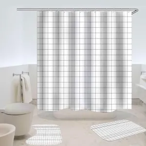 Kuber Industries Shower Curtain & Bathmat Set | Non-Slip Bath mats for Bathroom | Easy-Slide Curtains | Polyester Curtain or Bathmat for Bath Décor | YX0029-3T | 3 Pcs Set | Multicolor
