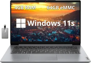 Lenovo 2022 Ideapad 1i 14" HD Laptop, Intel Celeron N4020 Processor, 4GB RAM, 64GB eMMC Flash Memory, Intel HD Graphics 500, HD Webcam, Stereo Speakers, Cloud Grey, Windows 11S, 128GB USB Card