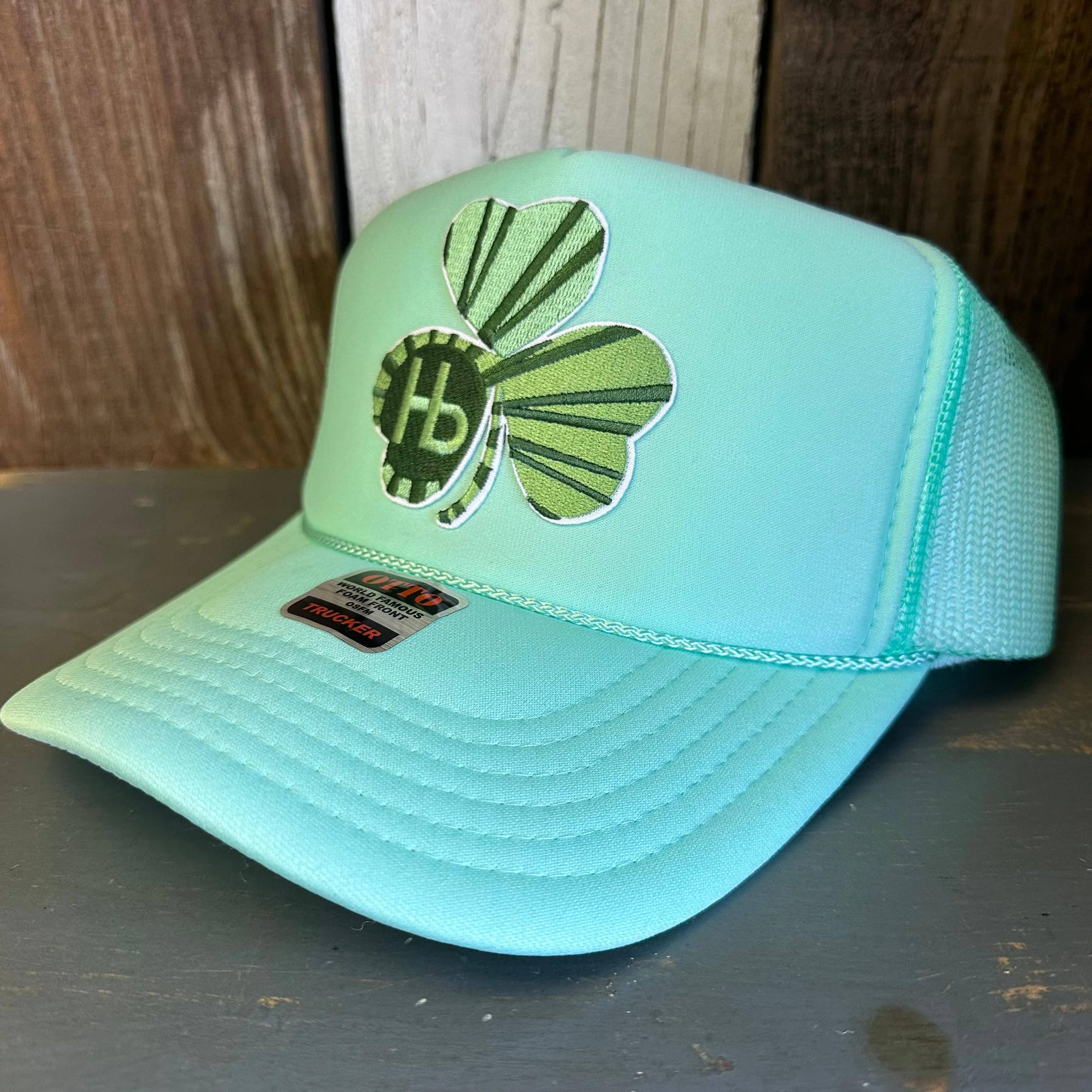 'Limited Edition' GET LUCKY IN HERMOSA High Crown Shamrock Trucker Hat  (GOLD :: GREEN :: WHITE :: SEAFOAM)