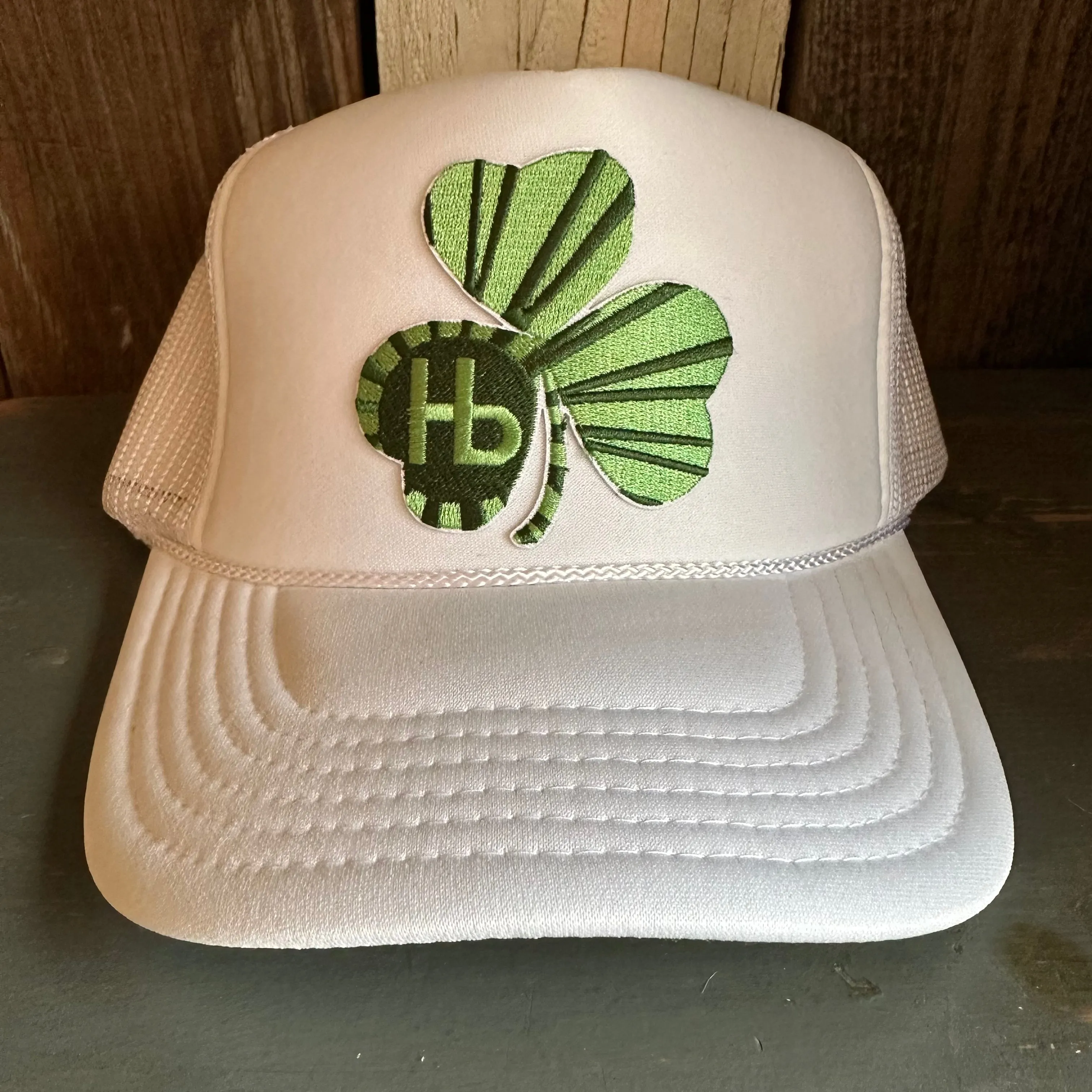 'Limited Edition' GET LUCKY IN HERMOSA High Crown Shamrock Trucker Hat  (GOLD :: GREEN :: WHITE :: SEAFOAM)