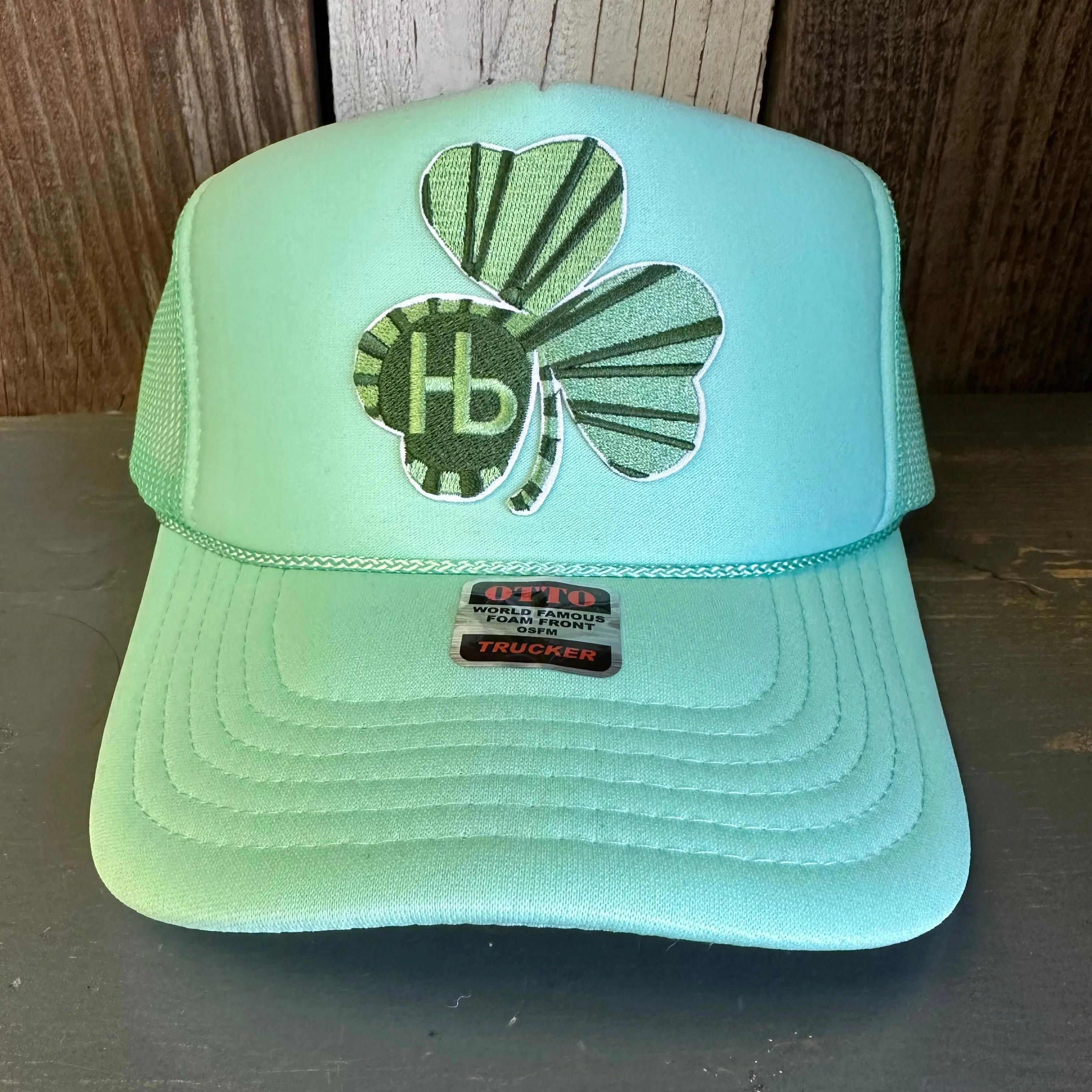 'Limited Edition' GET LUCKY IN HERMOSA High Crown Shamrock Trucker Hat  (GOLD :: GREEN :: WHITE :: SEAFOAM)