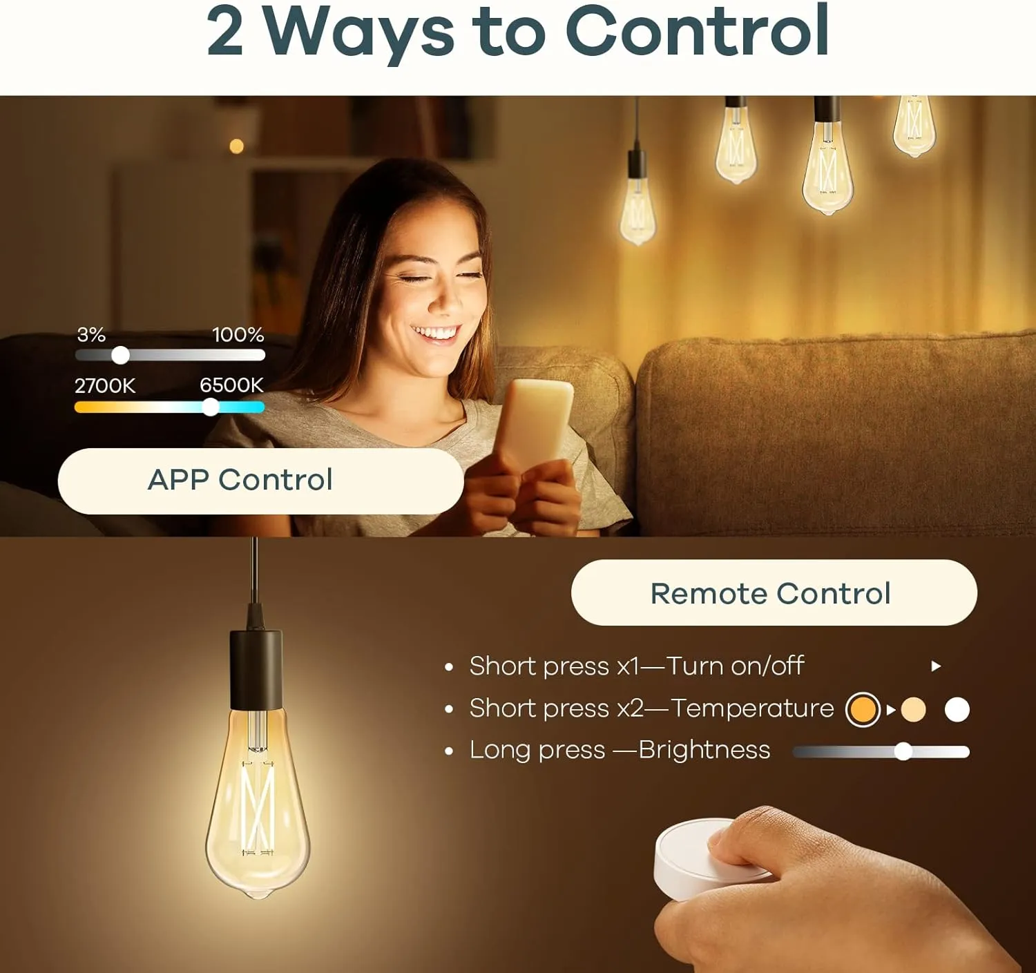 Linkind E26 Smart Edison Bulbs, 2700K-6500K Tunable WiFi Edison Bulbs with Remote Control, 8W 60W Equivalent Dimmable ST19 (ST58) Vintage Light Bulbs 800lm, Compatible with Alexa & Google Home, 4-Pack