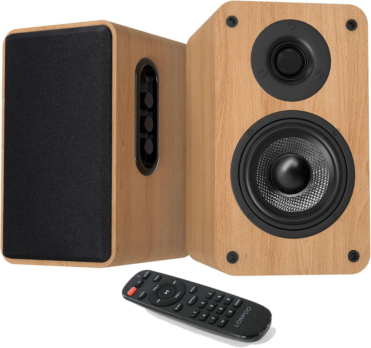 LONPOO Bluetooth Bookshelf Speakers with ARC, 100W Active Powered Speakers, USB/AUX-in/Optical/Coaxial, 4" Woofer and 1.5" Tweeter Home Stereo Speakers