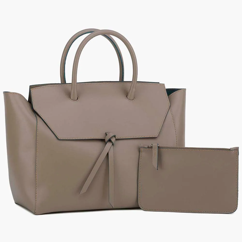 Loren Large Leather Tote Bag - Fango