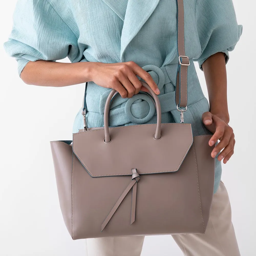 Loren Large Leather Tote Bag - Fango