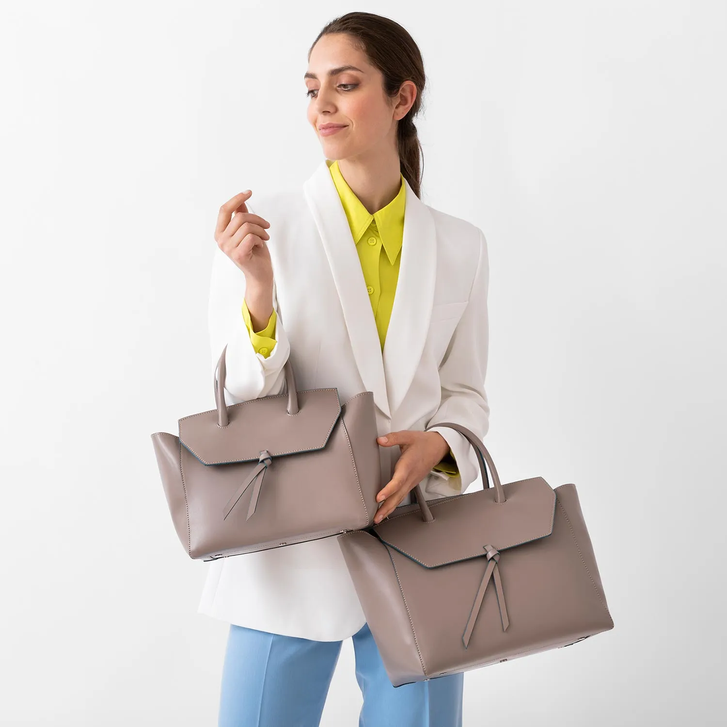 Loren Large Leather Tote Bag - Fango