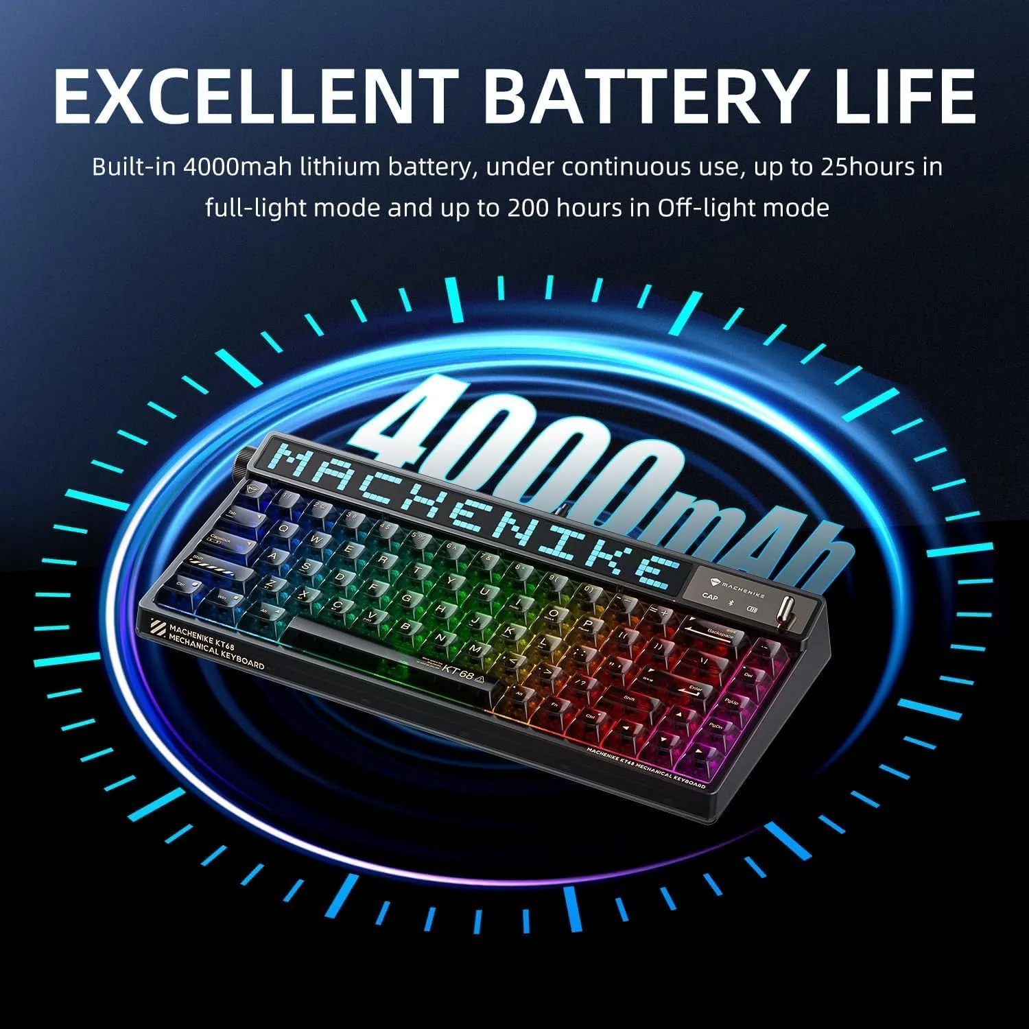 Machenike KT68 Pro Wireless Compact Mechanical Gaming Keyboard, Customizable LED Screen, 3-Modes 68 Keys Hot Swappable Gateron Yellow Switch, Anti-Ghosting, Transparent Keycaps, Win/Mac, Black
