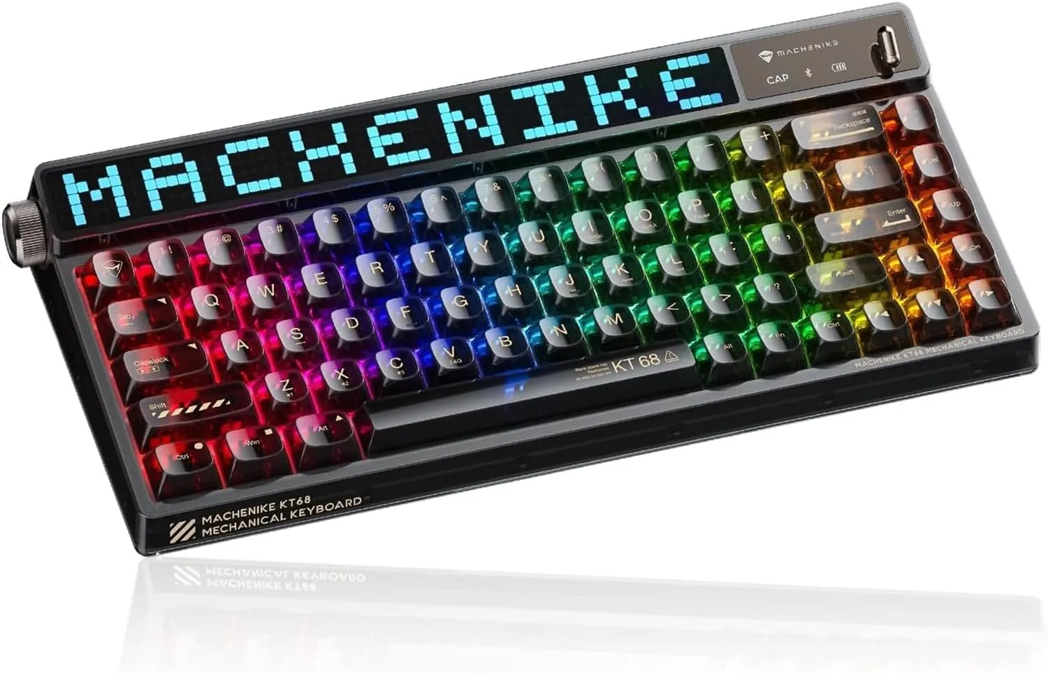 Machenike KT68 Pro Wireless Compact Mechanical Gaming Keyboard, Customizable LED Screen, 3-Modes 68 Keys Hot Swappable Gateron Yellow Switch, Anti-Ghosting, Transparent Keycaps, Win/Mac, Black