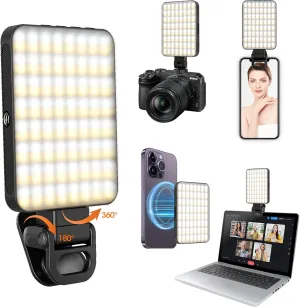 Magnetic Selfie Light, Portable Phone Clip, 6 oz, Rechargeable Ring Light for iPhone, Laptop, Camera, 10-Hour Working, 3 Light Modes for TikTok, Instagram, Vlog, Video Recording