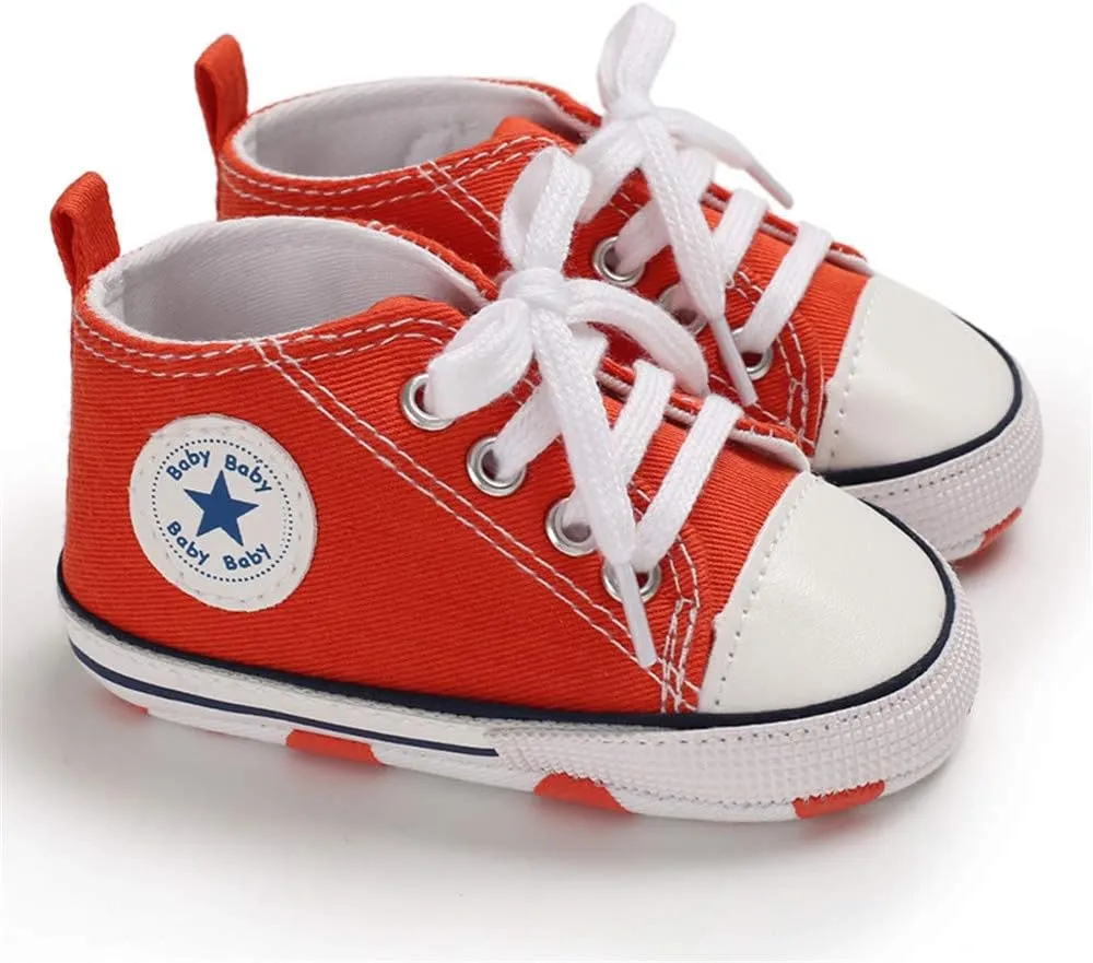Meckior Baby Girls Boys Canvas Sneakers Soft Sole High-Top Ankle Infant First Walkers Crib Shoes