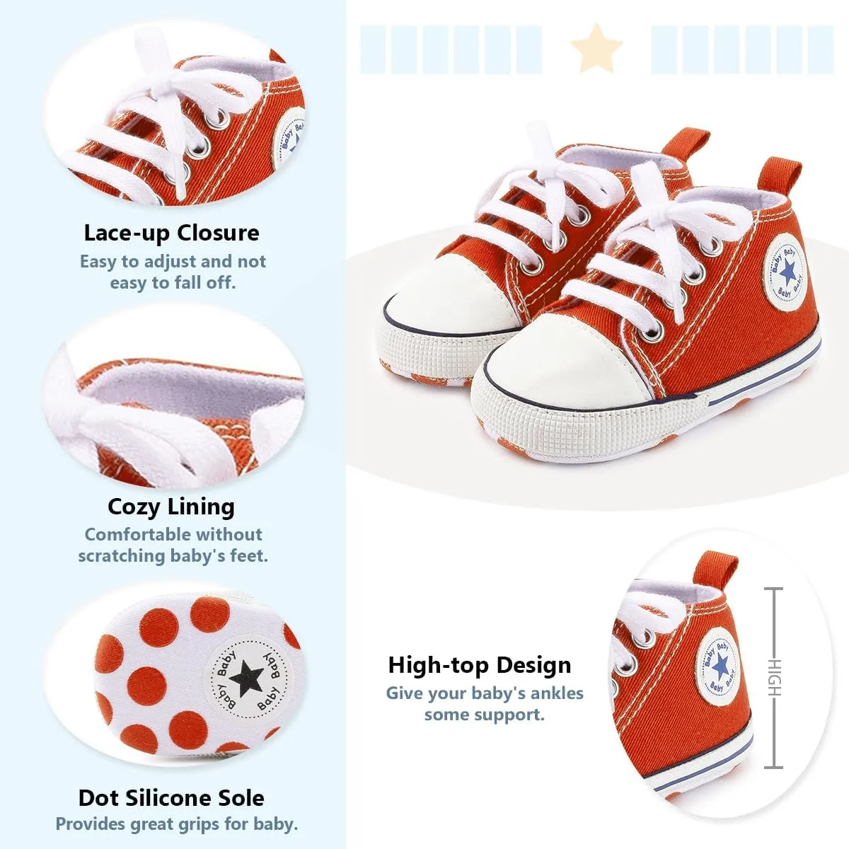 Meckior Baby Girls Boys Canvas Sneakers Soft Sole High-Top Ankle Infant First Walkers Crib Shoes