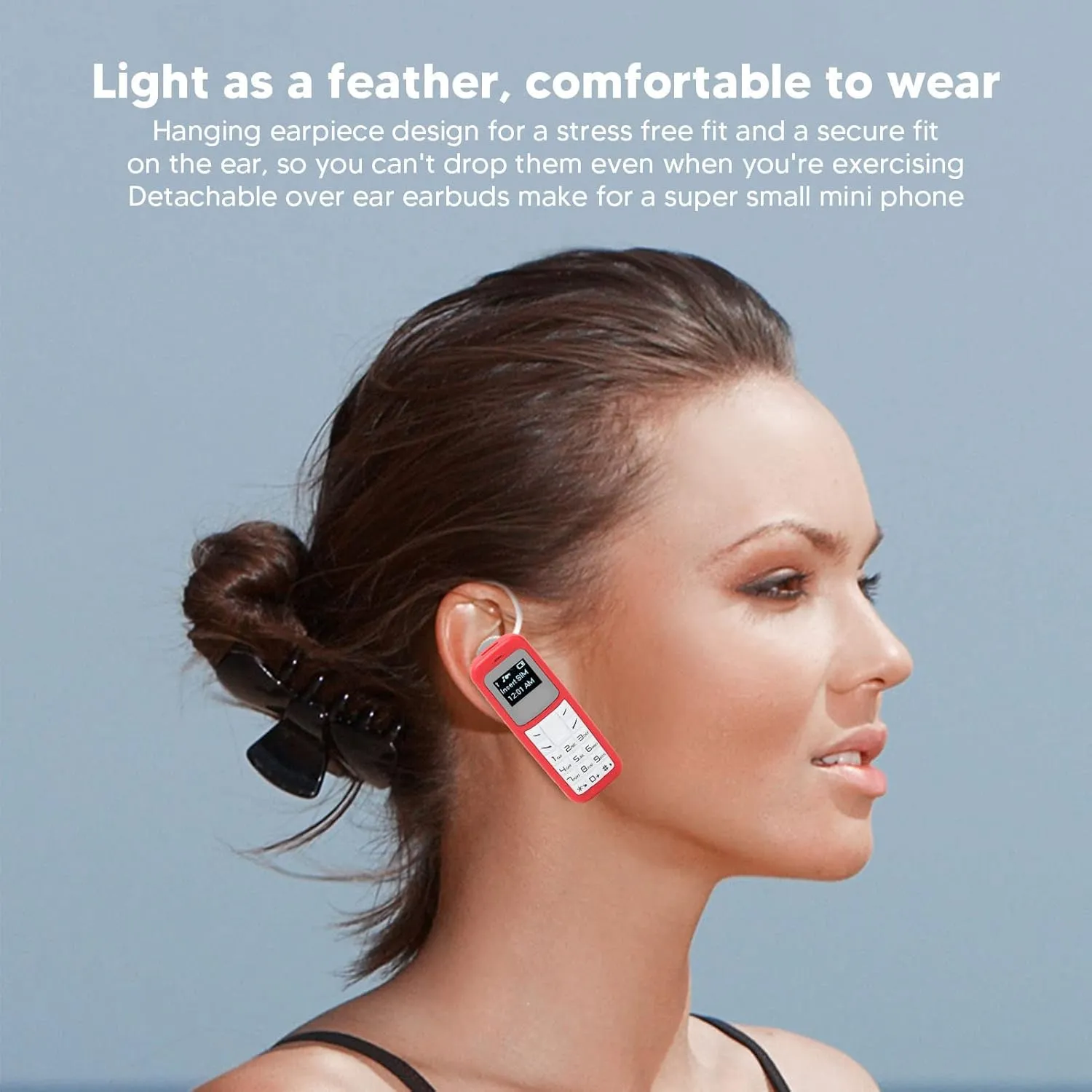 Mini Mobile Cell Phone, Tiny Mobile Phone Unlocked Bluetooth Handset 0.66inch Bluetooth Headset Dialer with Ear Hook Support SIM MP3 2G Worldwide(Red)