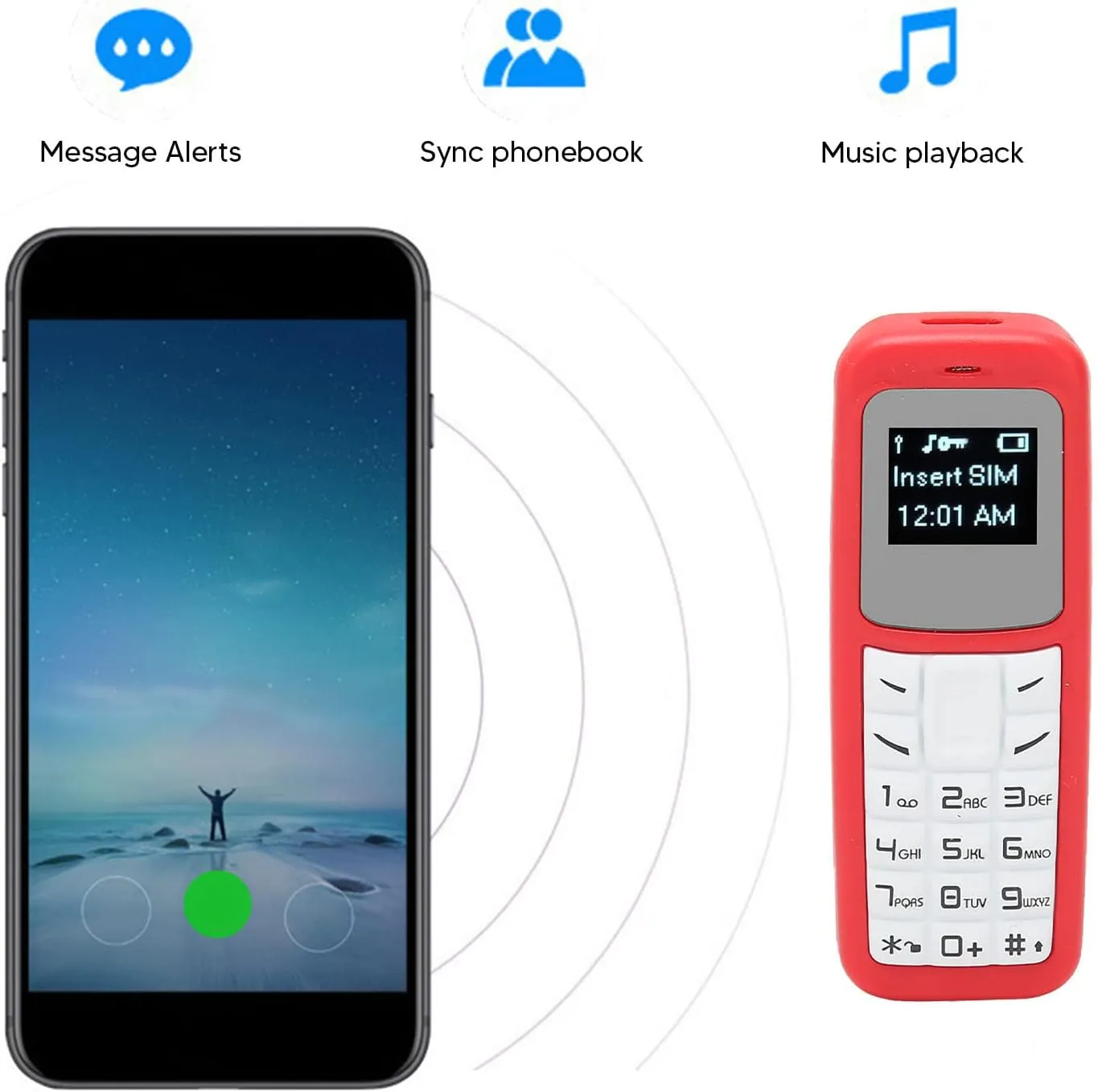 Mini Mobile Cell Phone, Tiny Mobile Phone Unlocked Bluetooth Handset 0.66inch Bluetooth Headset Dialer with Ear Hook Support SIM MP3 2G Worldwide(Red)