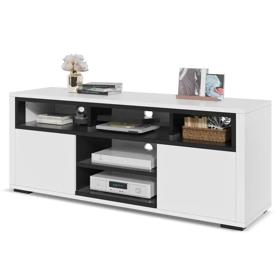 Modern White Gloss TV Stand with LED Lights, Storage for TVs up to 60