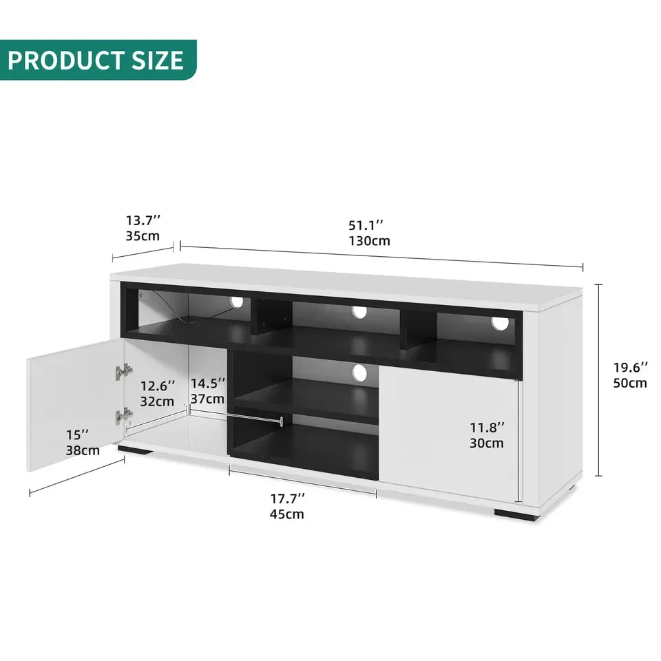 Modern White Gloss TV Stand with LED Lights, Storage for TVs up to 60