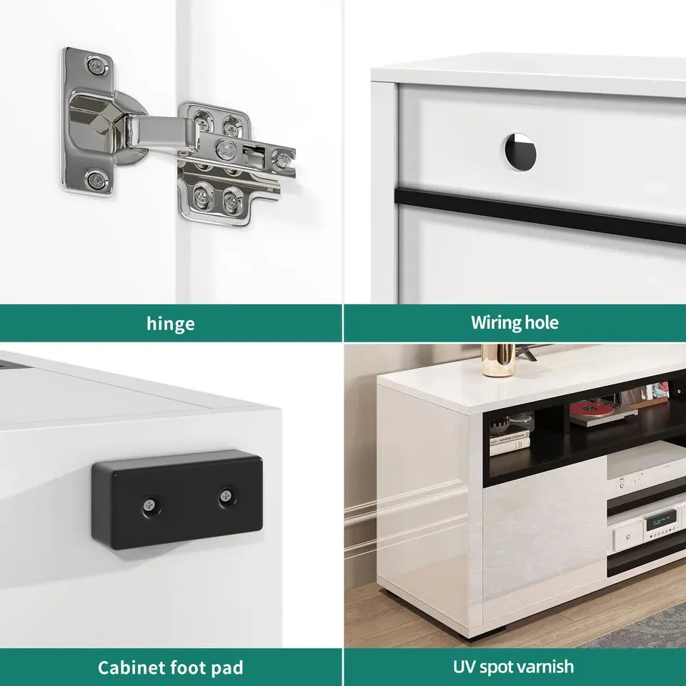 Modern White Gloss TV Stand with LED Lights, Storage for TVs up to 60