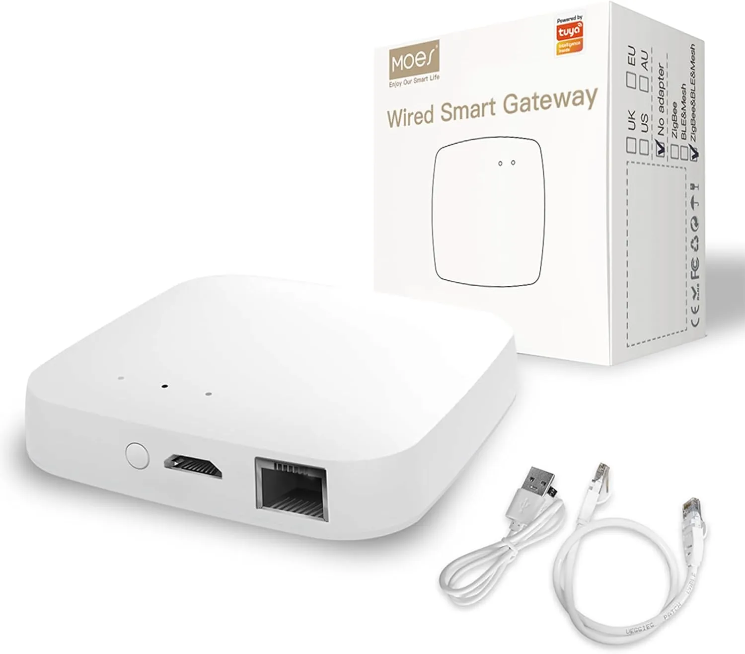MOES ZigBee 3.0 & Bluetooth & Mesh Hub Only Support Tuya Device Work with Smart Life App, Intelligent Bridge Wired Smart Home Gateway Voice Control via Alexa, Google Home, 2.4GHz WiFi