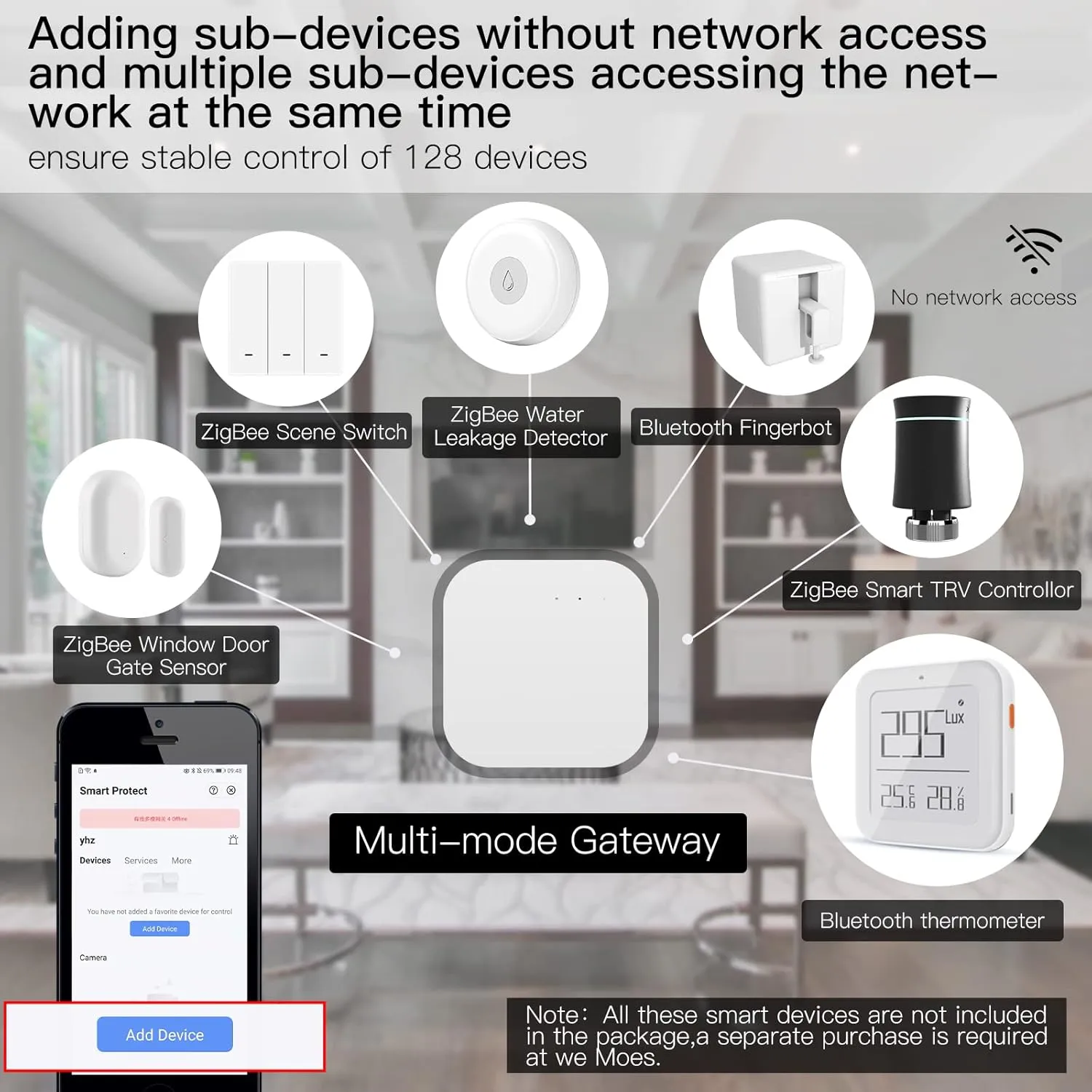 MOES ZigBee 3.0 & Bluetooth & Mesh Hub Only Support Tuya Device Work with Smart Life App, Intelligent Bridge Wired Smart Home Gateway Voice Control via Alexa, Google Home, 2.4GHz WiFi