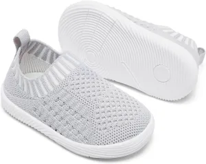 MORENDL Toddler Shoes Baby Walking Sock Shoes Non-Slip Breathable Boys & Girls Sneakers Infant Tennis Shoes Grey White Size 7
