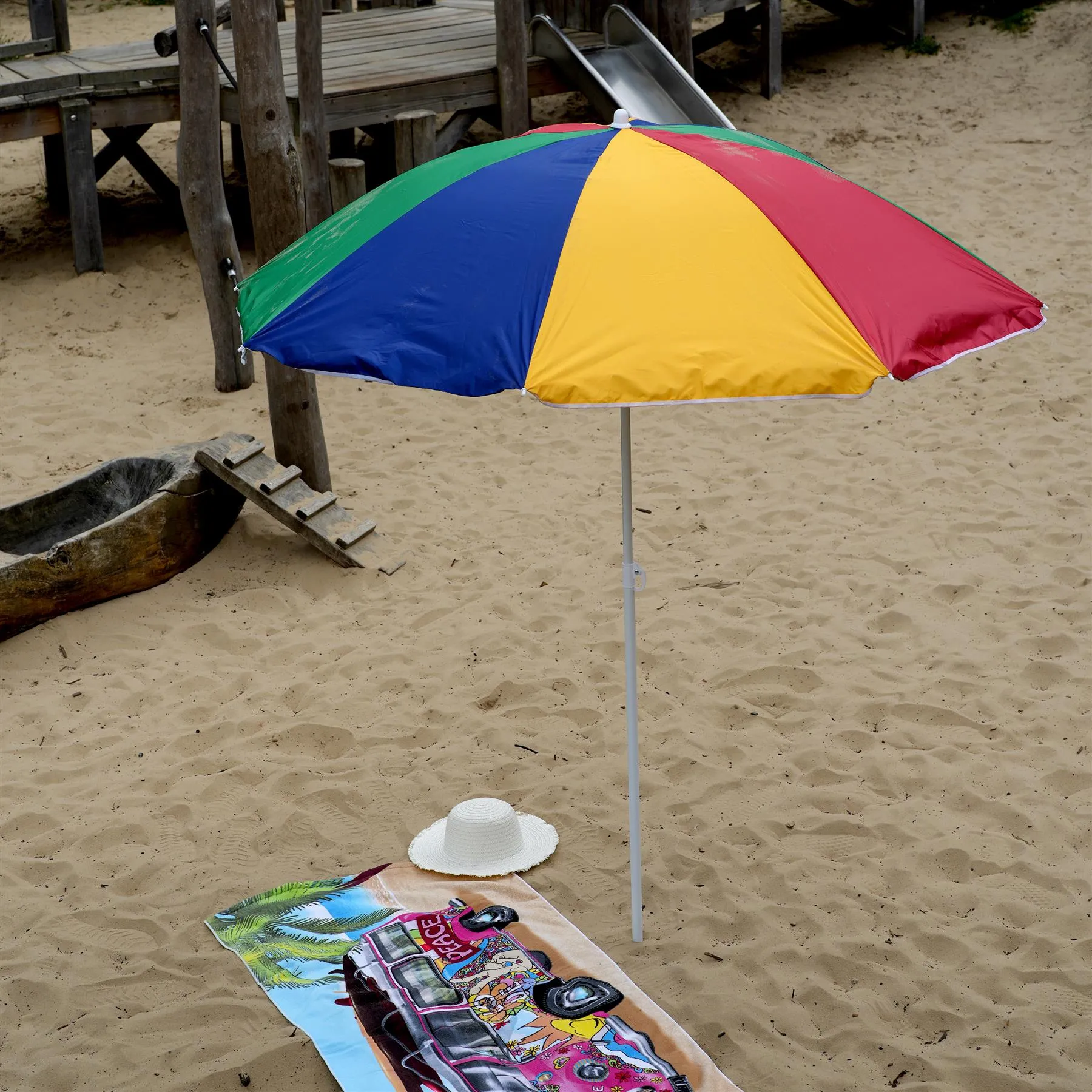 Multi-Coloured Beach Tilting Parasol 1.6M