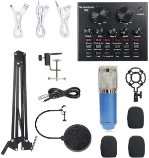 Multi-Functional Live Sound Card and Microphone Kit Suspension Transmission Recording Condenser Microphone Set Vocal Microphones
