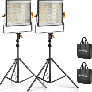 Neewer 2 Packs Dimmable Bi Color 480 LED Video Light Kit, 3200~5600K CRI 96  LED Panel with U Bracket, 75 inches Tripod Light Stand for YouTube Recording Studio Photography Streaming Key Lighting