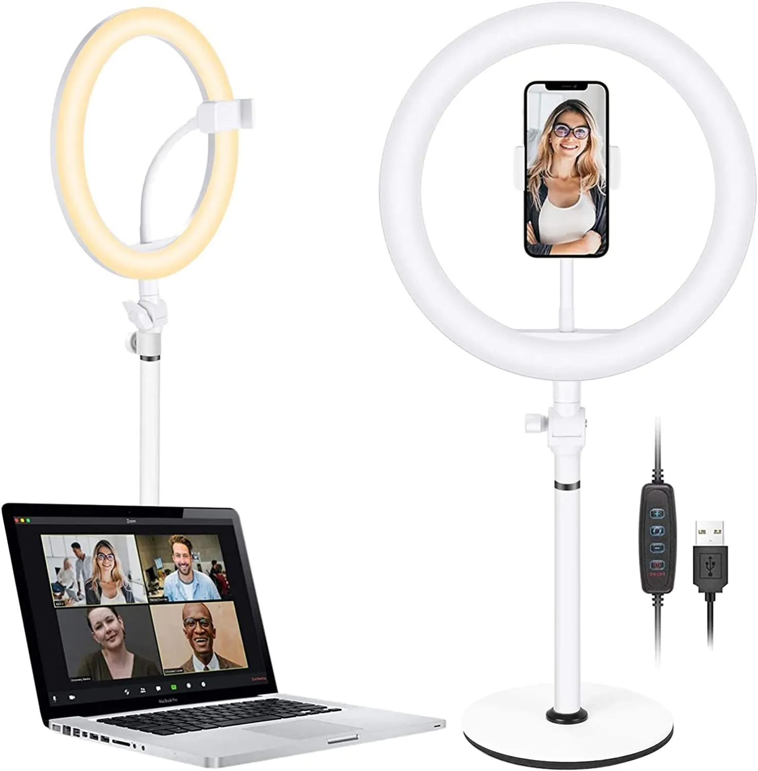 Neewer Selfie Ring Light for Laptop Computer, 10" Dimmable Desktop LED Circle Light with Stand/Phone Holder/3 Light Modes for Video Conference/Webcam Chat/Makeup/Live Stream/Selfie (White)