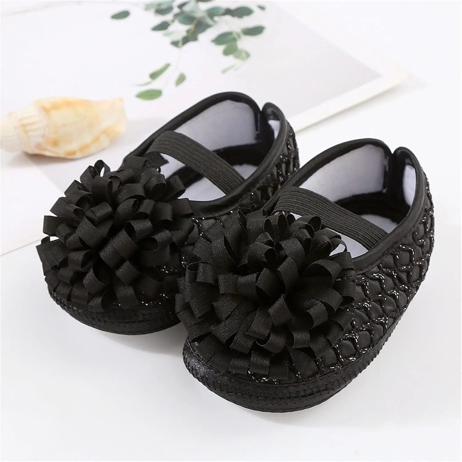 Newborn Baby Ankle Strap Shoes Girls Fashion Cute Big Flower Princess Sneakers Infant Soft Sole Non Slip Slippers