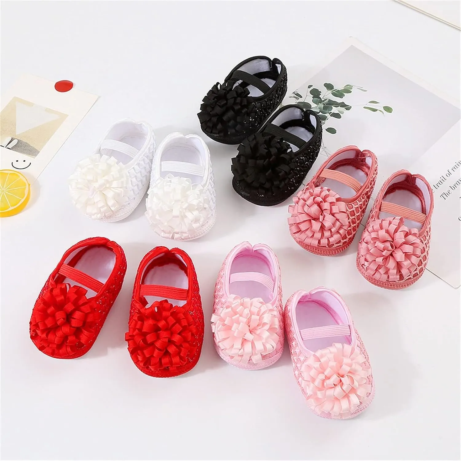 Newborn Baby Ankle Strap Shoes Girls Fashion Cute Big Flower Princess Sneakers Infant Soft Sole Non Slip Slippers
