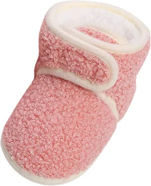 Newborn Baby Boots Ankle Snow Booties Cozy Fleece Socks Shoes with Grippers Stay On Slipper Infant Toddler Crib Shoes