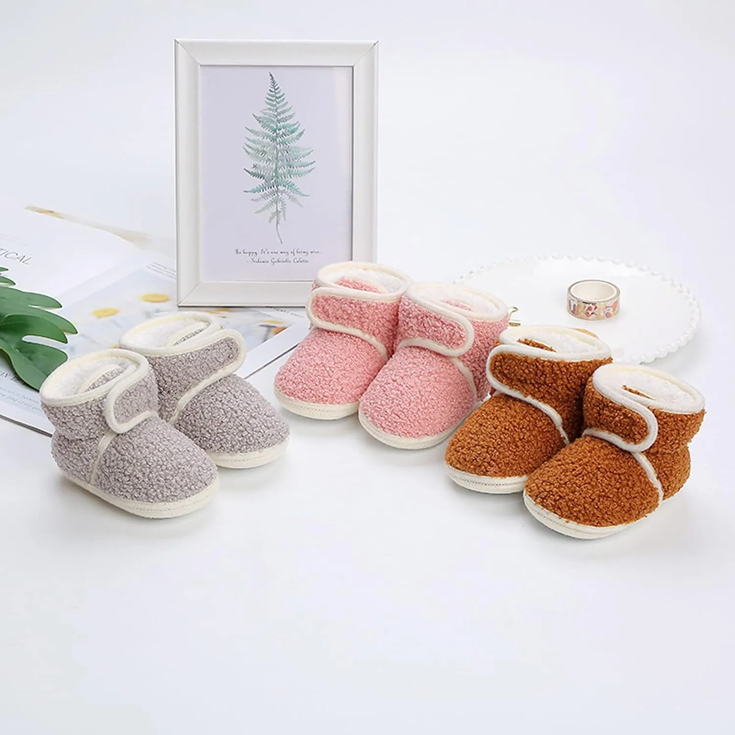 Newborn Baby Boots Ankle Snow Booties Cozy Fleece Socks Shoes with Grippers Stay On Slipper Infant Toddler Crib Shoes